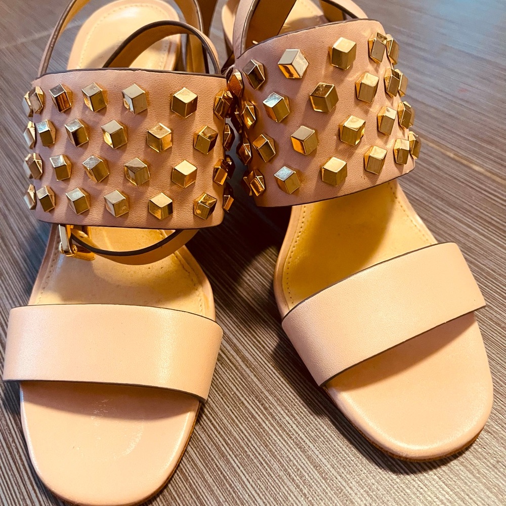 Micheal Kors box heels with studs , color is sandy pink . Size 7 women’s